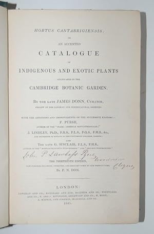 Bild des Verkufers fr Hortus Cantabrigiensis; or, an Accented Catalogue of Indigenous and Exotic Plants, Cultivated in the Cambridge Botanic Garden. With the additions and improvements of the successive editors:- F. Pursh, J. Lindley and G. Sinclair. zum Verkauf von Forest Books, ABA-ILAB