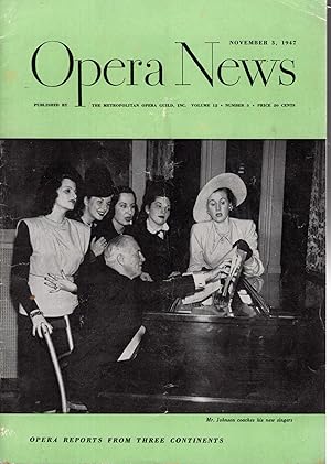 Imagen del vendedor de Opera News: Volume XII, No. 3; November, 1947 a la venta por Dorley House Books, Inc.