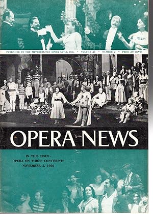 Image du vendeur pour Opera News: Volume XXI, No. 2; November 5, 1956 mis en vente par Dorley House Books, Inc.