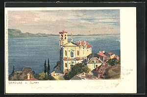 Artista-Cartolina Zeno Diemer: Gardone di Sopra, Blick über den See