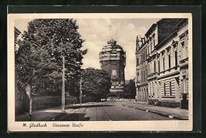 Ansichtskarte M. Gladbach, Strassenpartie mit Wasserturm