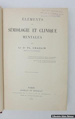 Bild des Verkufers fr lments de smiologie et clinique mentales zum Verkauf von Librairie Alain Brieux