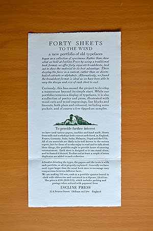 Bild des Verkufers fr Announcement for Forty Sheets to the Wind: a new portfolio of old typefaces zum Verkauf von Woodbridge Rare Books