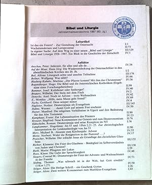 Bild des Verkufers fr Bibel und Liturgie: Jahresinhaltsverzeichnis 1987 (60. Jg.) zum Verkauf von books4less (Versandantiquariat Petra Gros GmbH & Co. KG)