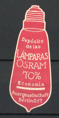 Image du vendeur pour Prge-Reklamemarke Osram Lampras e 70% Economia, Deposito de las Berlin mis en vente par Bartko-Reher