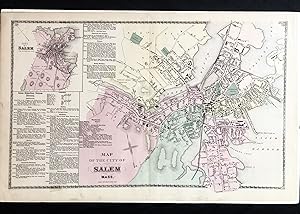 1877 Hand-Colored Street Map of Salem, Massachusetts, Featuring Building Footprints & Property Ow...