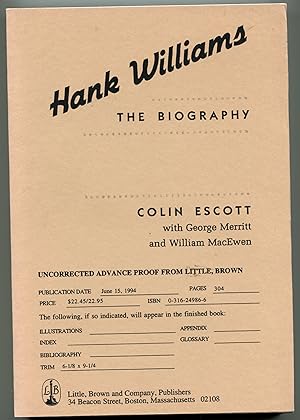 Imagen del vendedor de Hank Williams: The Biography a la venta por Monroe Stahr Books