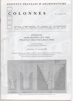 Seller image for Colonnes n6, septembre 1994, Exposition Henri Sauvage (1873 - 1932), Projets et Architectures  Paris - 1994 for sale by Edme Librairie