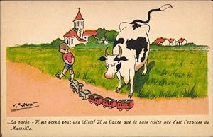 Ansichtskarte / Postkarte La vache, Il me prend pour une idiote, express de Marseille, Kuh, Junge...
