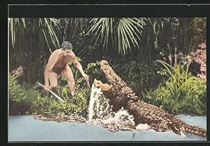 Bild des Verkufers fr Ansichtskarte Silver Springs, Ross Allen`s Reptile Institute, Alligator Big George kommt medienwirksam aus dem Wasser zum Verkauf von Bartko-Reher