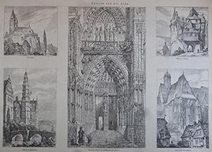 Holzstich (mehrere Ansichten auf einem Blatt) - Skizzen von der Lahn 1.: Dietkirchen, 2.: Schloss...