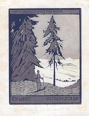 "Auf den Bergen ist Freiheit". Original -Farbholzschnitt in drei Farben. Auf Japan. 1912. Ex libr...