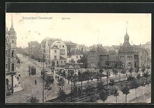 Ansichtskarte Düsseldorf-Oberkassel, Bahnhof mit Strassenbahn aus der Vogelschau