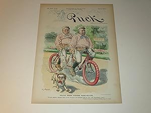 Seller image for 1896 Puck Lithograph of "Politics Makes Strange Wheel-Fellows" - Political Bicycle Built for Two - "In my opinion, Speaker Reed is the strongest and brainiest man in your (the Republican) party." for sale by rareviewbooks