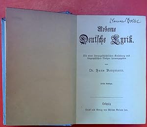 Imagen del vendedor de Moderne Deutsche Lyrik. Mit einer lierargeschichtlichen Einleitung und biographischen Notizen. Dritte Auflage. a la venta por biblion2