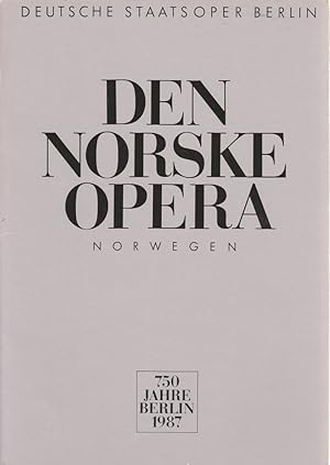 Image du vendeur pour Programmheft ANNE PEDERSDOTTER Den Norske Opera Oslo 750 Jahre Berlin 1987 mis en vente par Programmhefte24 Schauspiel und Musiktheater der letzten 150 Jahre