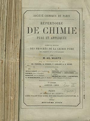 Bild des Verkufers fr Societ chimique de Paris. Repertoire de chimie pure et applique. Anno 1860 zum Verkauf von Biblioteca di Babele