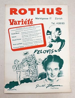 Plakat - Rothus Variété - Gretl Bauer, Felovis, Gisela Pyrkan, Nauti und Bebi, Emanuel Steiner. L...