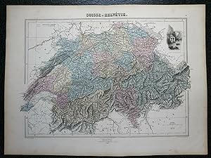 Switzerland Geneva Zurich Bern Swiss Alps 1885 Chartier decorative map