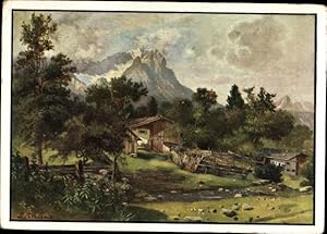 Immagine del venditore per Knstler Ansichtskarte / Postkarte Correggio, L., Garmisch Partenkirchen in Oberbayern, Alt-Garmisch, Zugspitze - Werbung Kaffee Schilling Bremen venduto da akpool GmbH