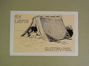 Bild des Verkufers fr Exlibris fr Gustav Riel. Motiv: Kind unter groem aufgeschlagenen Buch liegend zum Verkauf von Antiquariat Weber