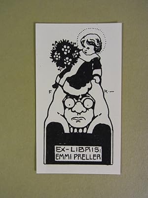 Seller image for Exlibris fr Emmi Preller. Motiv: Mnnliches Portrt mit Mnchner Kindl. Lithographie for sale by Antiquariat Weber