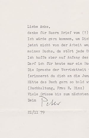 Original-Brief des Schriftstellers Peter Weiss an die Buchhändlerin der Autorenbuchhandlung in We...
