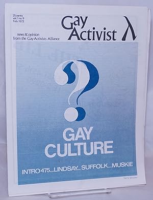 Bild des Verkufers fr Gay Activist: news & opinion from the Gay Activist Alliance; vol. 1, #9, Feb. 1972: Gay Culture zum Verkauf von Bolerium Books Inc.