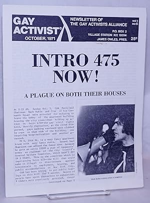 Bild des Verkufers fr Gay Activist: vol. 1, #6, October 1971: Intro 475 now! zum Verkauf von Bolerium Books Inc.