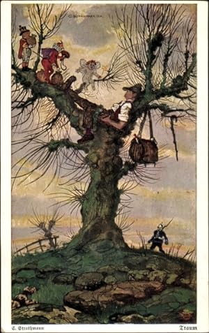 Künstler Ansichtskarte / Postkarte Strathmann, E., Traum, Mann schläft auf einem Baum - Primus 3003