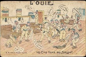 Bild des Verkufers fr Ansichtskarte / Postkarte L'Ouie, les Cinq Sens du Soldat, franzsische Soldaten zum Verkauf von akpool GmbH