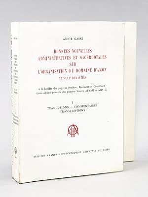 Imagen del vendedor de Donnes nouvelles administratives et sacerdotales sur l'organisation du Domaine d'Amon XXe-XXIe Dynasties (2 Tomes - Complet)  la lumire des papyrus Prachov, Reinhardt et Grundbuch (avec dition princeps des papyrus Louvre AF 6345 et 6346-7) Tome I : Traductions - Commentaires. Transcriptions ; Tome II : Reproductions photographiques des Papyrus a la venta por Librairie du Cardinal