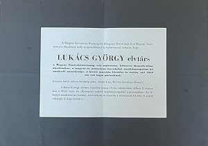 Obituary of György Lukács