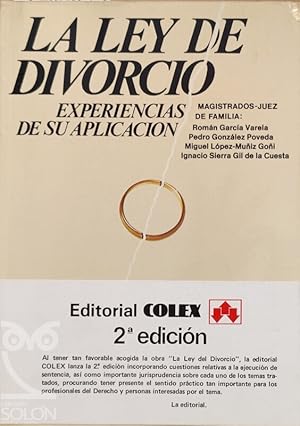 Imagen del vendedor de La Ley de divorcio. Experiencias de su aplicacin a la venta por LIBRERA SOLN