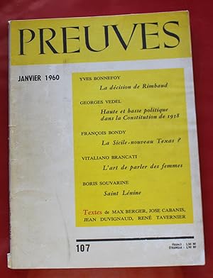 Image du vendeur pour PREUVES - Revue n107 (1960) Rimbaud, Brancati, Brauner, Lebenstein, Stancic. mis en vente par Bouquinerie Spia