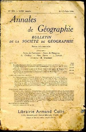 Bild des Verkufers fr Annales de geographie bulletin de la societe de geographie - revue trimestrielle- avril juin 1948 N306- LVIIeme anne - la notion de genre de vie et sa valeur actuelle, le couloir peripherique des maures, etude morphologique, l'habitat et la structure. zum Verkauf von Le-Livre