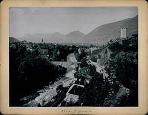 Foto um 1880, Meran Merano Südtirol, Gilfpromenaden, Café Gilf, Panorama