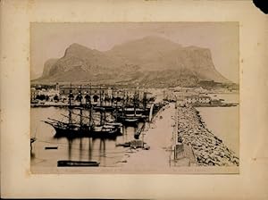 Foto um 1880, Palermo Sizilien Sicilia Italien, Molo e Monte Pellegrino, Segelschiffe, Hafenmole ...