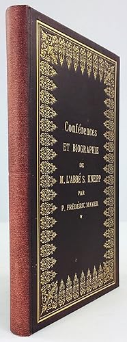 Bild des Verkufers fr Trente-deux Confrences de M. l'abb Sb. Kneipp sur les maladies et les plantes mdicinales, recuillies et publies en allemand par Frderic Mayer  l'occasion du 70me anniversaire de la naissance de M. l'abb Kneipp. Conseils pour les malades et les bien portants. Seule traduction franais autorise par l'auteur, augmente et corrig d'aprs la troisime dition par M. M. les abbs X. et Z. et prcde d'une biographie. zum Verkauf von Antiquariat Heiner Henke