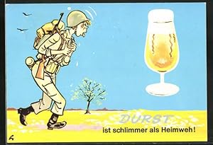 Bild des Verkufers fr Ansichtskarte Soldat der Bundeswehr in voller Ausrstung trumt vom Bierglas - Durst ist schlimmer als Heimweh zum Verkauf von Bartko-Reher