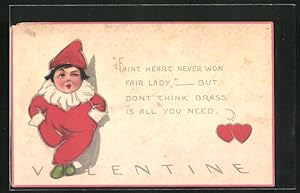 Bild des Verkufers fr Ansichtskarte Valentinstag, Junge in roter Kleidung mit Spruch Faint heare never won Fair Lady zum Verkauf von Bartko-Reher