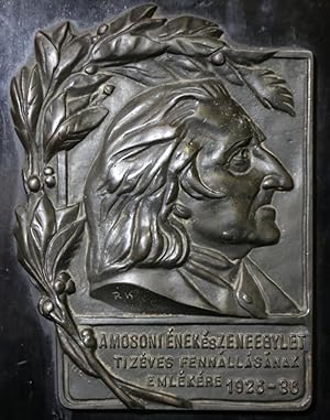 Schweres Bronzerelief des Komponisten Franz Liszt mit eingeritztem Künstlermonogramm "R.K.", unte...