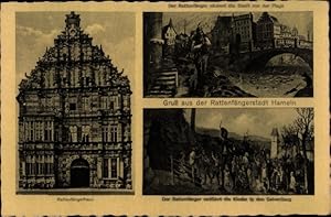 Bild des Verkufers fr Ansichtskarte / Postkarte Hameln an der Weser Niedersachsen, Rattenfngerhaus, Entfhrung Kinder, Stadtplage zum Verkauf von akpool GmbH