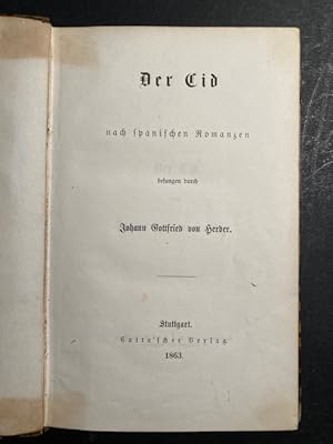 Imagen del vendedor de Der Cid nach spanischen Romanzen besungen. a la venta por Antiquariat Cassel & Lampe Gbr - Metropolis Books Berlin