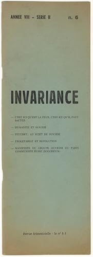 Immagine del venditore per INVARIANCE. Anne VIII - Srie II - N. 6. Revue trimestrielle.: venduto da Bergoglio Libri d'Epoca