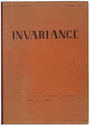 Immagine del venditore per INVARIANCE. Anne IV - Srie II - N. 1. Novembre 1971. Pubblication trimestrielle.: venduto da Bergoglio Libri d'Epoca