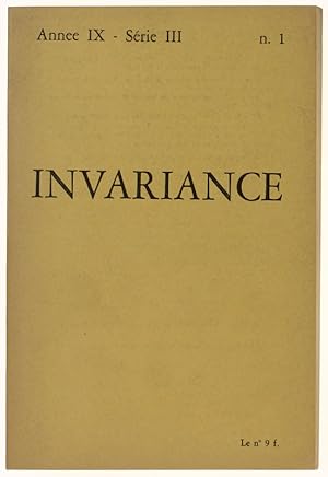 Immagine del venditore per INVARIANCE. Anne IX - Srie III - N. 1. Revue trimestrielle.: venduto da Bergoglio Libri d'Epoca