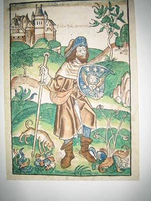 Gerson als Pilger. Altkolorierter Holzschnitt aus Johannes Gerson, Opera. 23,5 x 16,9 cm. Auf der...