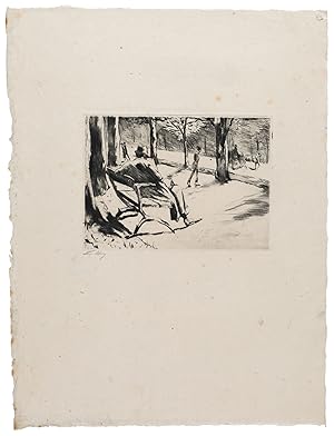 Seller image for Zeitungsleser mit Filzhut im Tiergarten. for sale by Galerie Joseph Fach GmbH