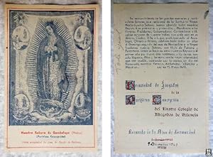 Antigua Estampa Religiosa - Old Card Religieuse : NUESTRA SEÑORA DE GUADALUPE. Recuerdo de la Mis...